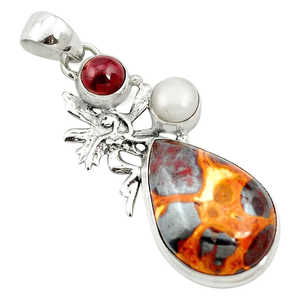 Natural brown bauxite garnet 925 sterling silver pendant jewelry m62687