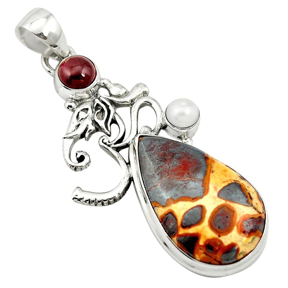 925 sterling silver natural brown bauxite red garnet pendant jewelry m62691