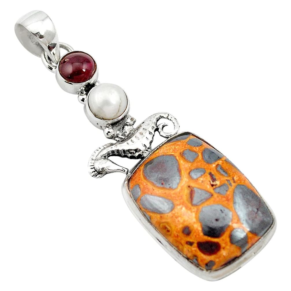 Natural brown bauxite garnet 925 sterling silver pendant jewelry m62695