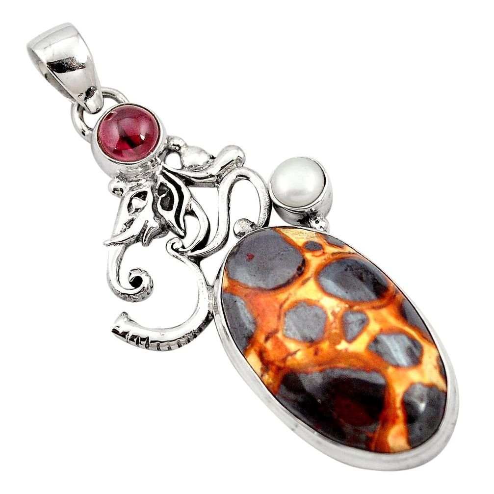 Natural brown bauxite garnet 925 sterling silver pendant jewelry m62697