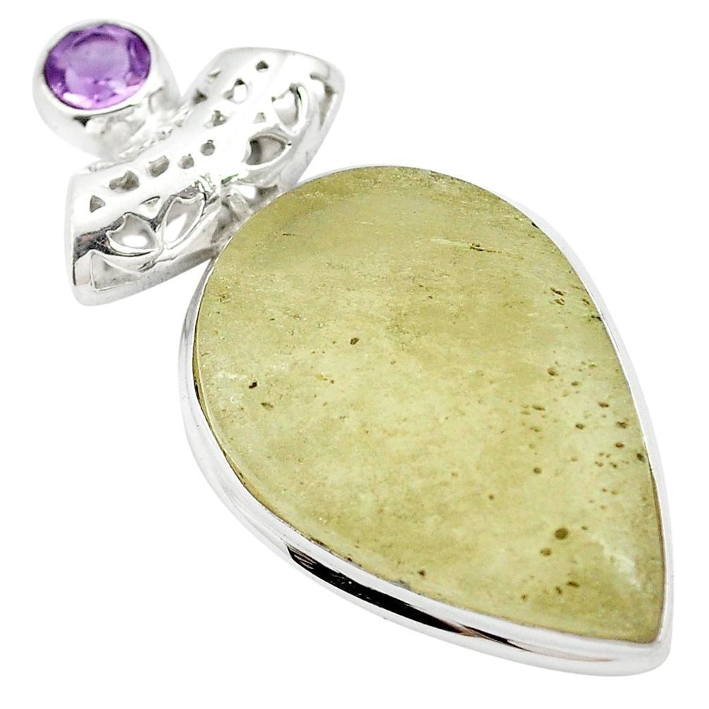 20.15cts natural libyan desert glass (gold tektite) 925 silver pendant m62799