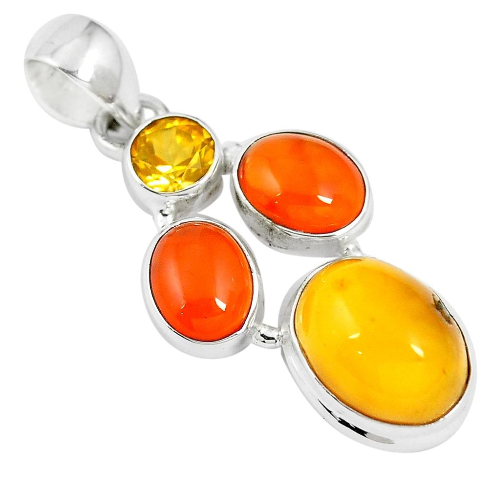 925 silver natural baltic amber (poland) cornelian (carnelian) pendant m63404