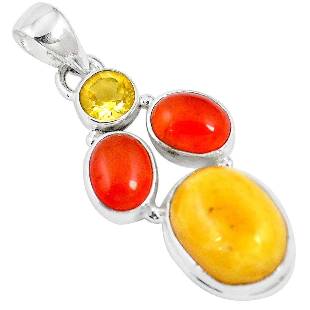 Natural baltic amber (poland) cornelian (carnelian) 925 silver pendant m63405