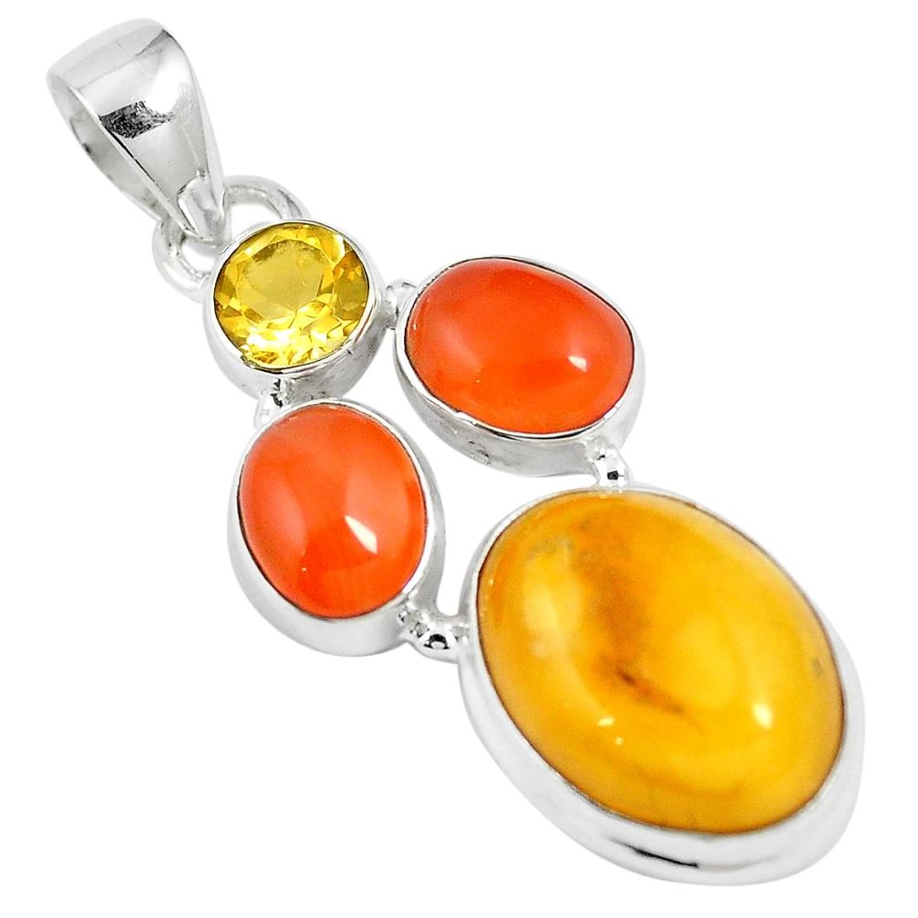 Natural baltic amber (poland) cornelian (carnelian) 925 silver pendant m63408