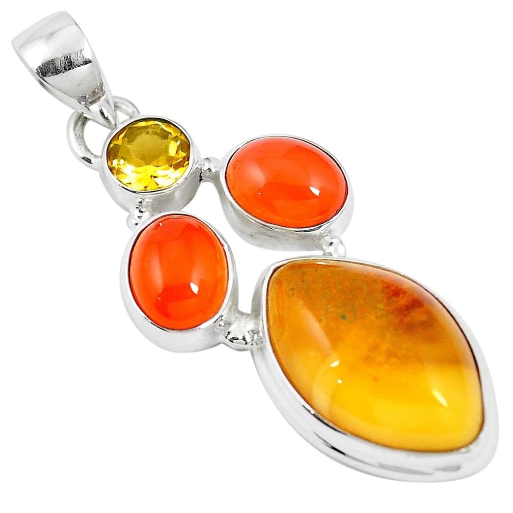 Natural baltic amber (poland) cornelian (carnelian) 925 silver pendant m63409