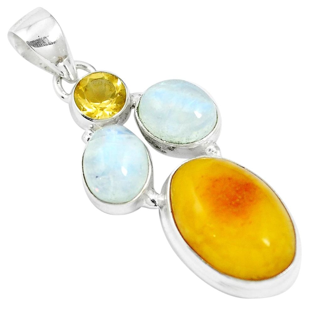 Natural orange baltic amber (poland) 925 silver pendant jewelry m63417