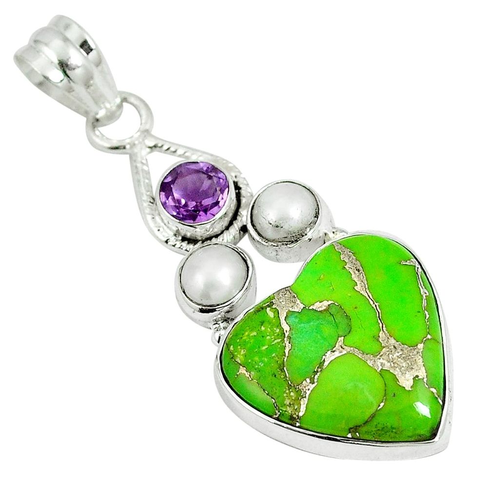 925 sterling silver green copper turquoise heart amethyst pendant m63873