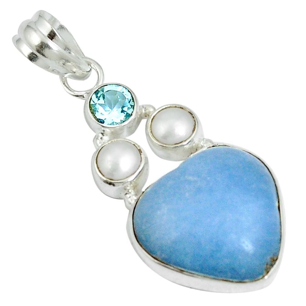 Natural blue angelite heart topaz 925 sterling silver pendant jewelry m63901