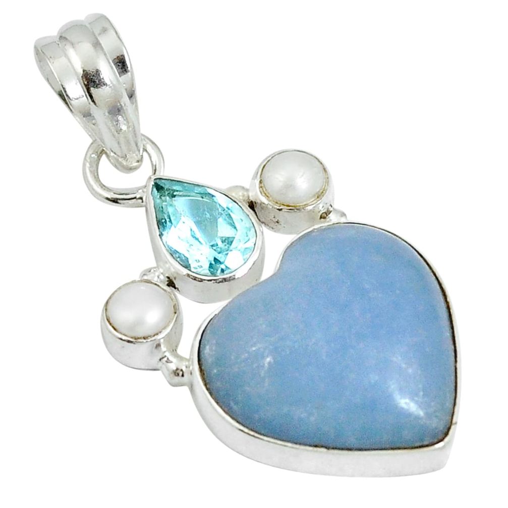 Natural blue angelite heart topaz 925 sterling silver pendant jewelry m63908