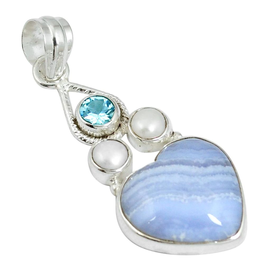 925 sterling silver natural blue lace agate heart topaz pendant m63911