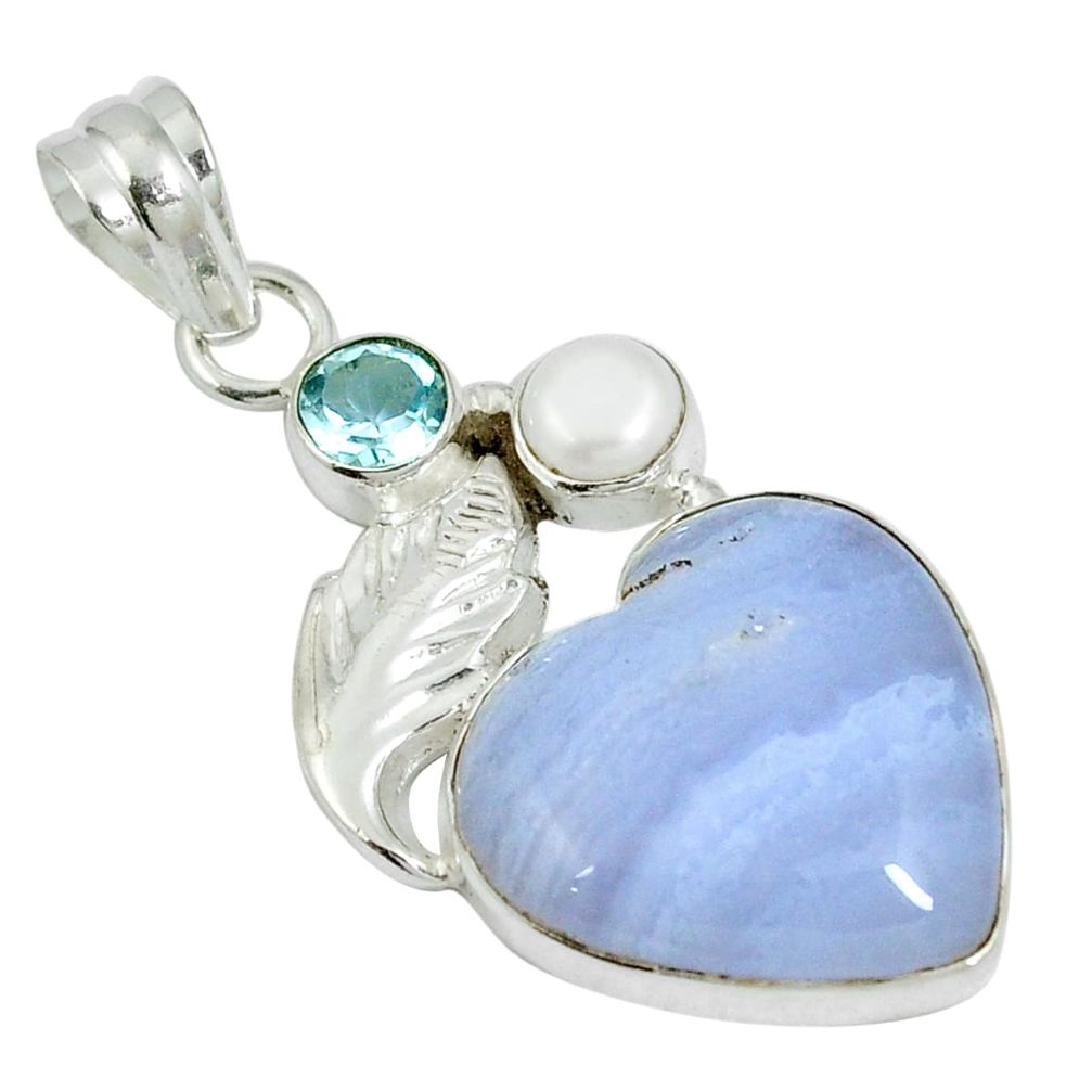 925 sterling silver natural blue lace agate heart topaz pendant m63919