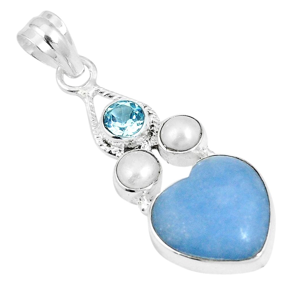 Natural blue angelite heart topaz 925 sterling silver pendant jewelry m63931