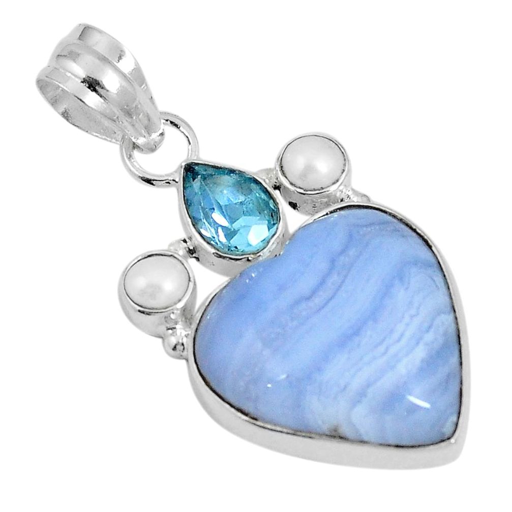 925 sterling silver natural blue lace agate heart topaz pendant m63934