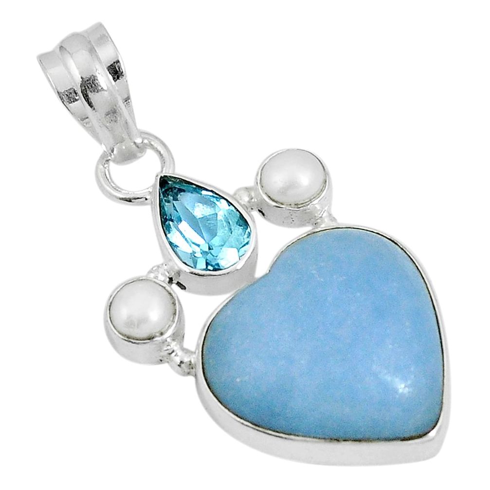 Natural blue angelite heart topaz 925 sterling silver pendant jewelry m63936