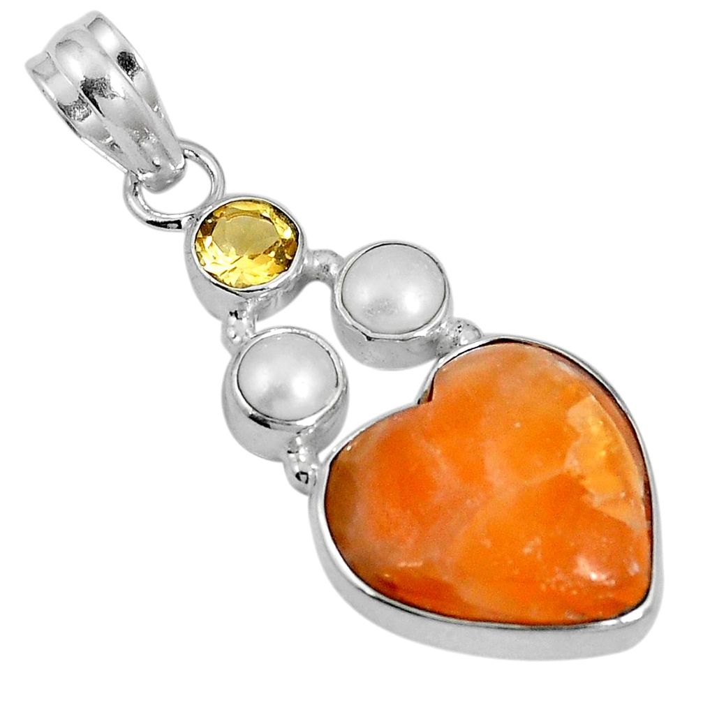 Natural yellow calcite heart citrine 925 sterling silver pendant m63938