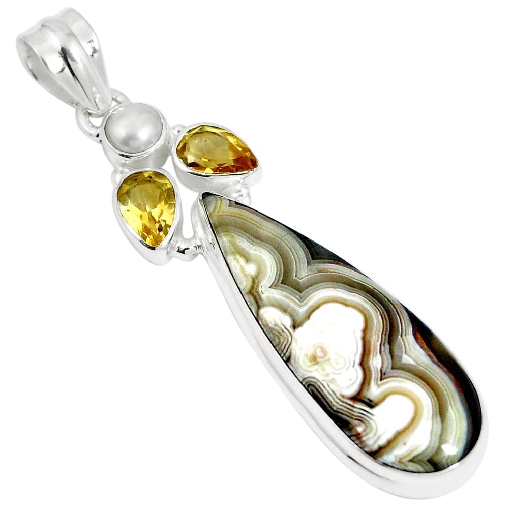 Natural multi color mexican laguna lace agate 925 silver pendant jewelry m63963