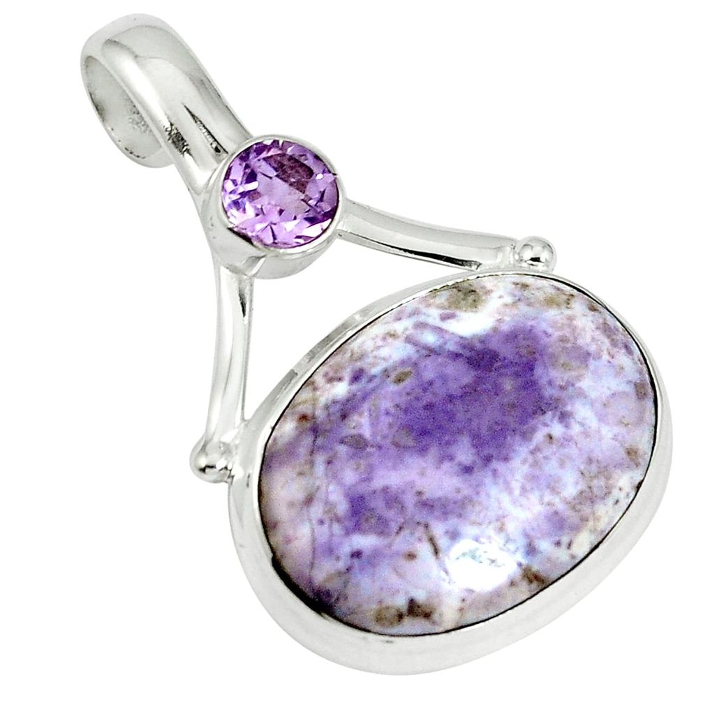 Natural purple tiffany stone oval amethyst 925 silver pendant m64005