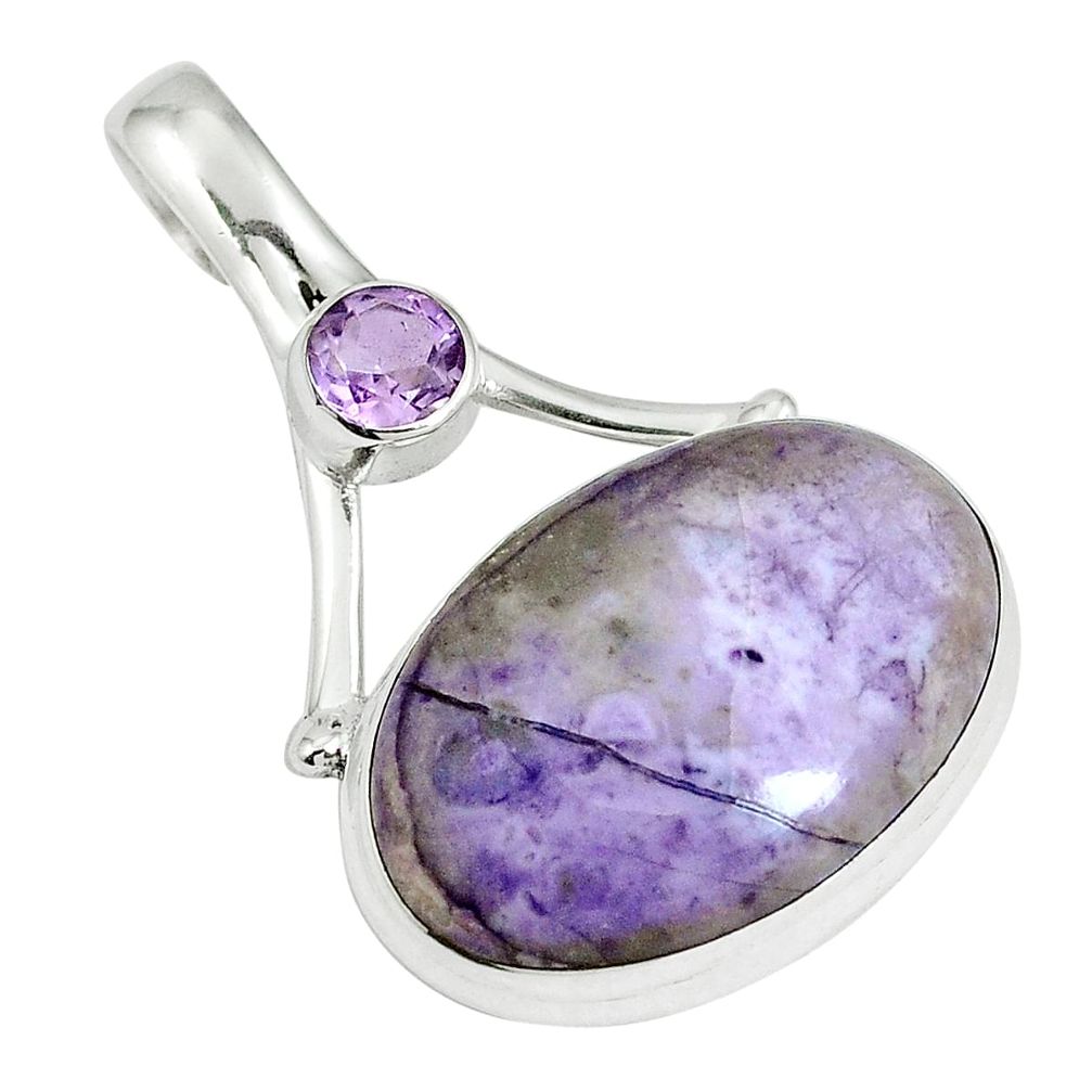 925 sterling silver natural purple tiffany stone amethyst pendant m64009