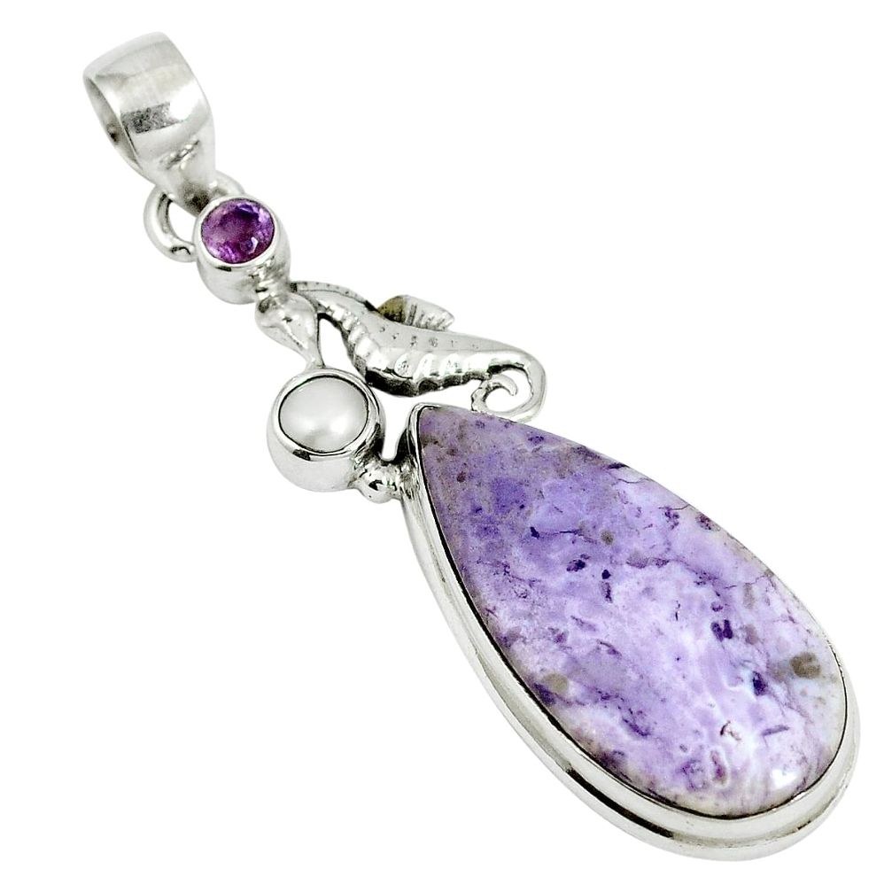 Natural purple tiffany stone 925 silver seahorse pendant jewelry m64010