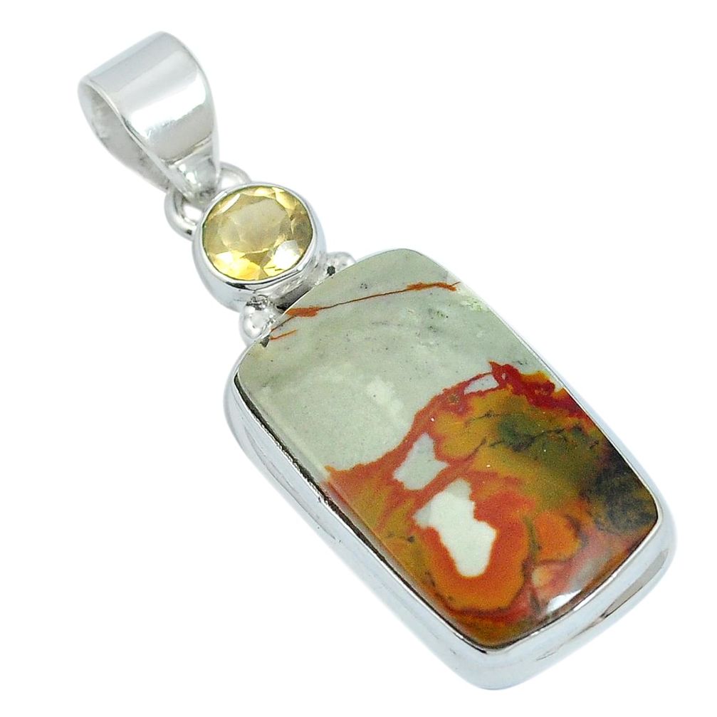 925 silver natural brown rocky butte picture jasper citrine pendant m64036