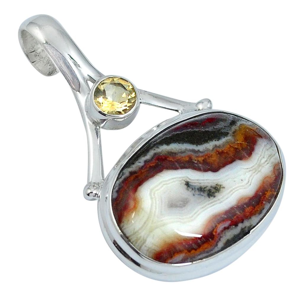 925 silver natural brown moroccan seam agate yellow citrine pendant m64044