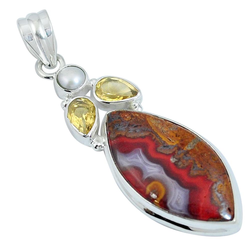 Natural brown moroccan seam agate citrine 925 silver pendant m64056