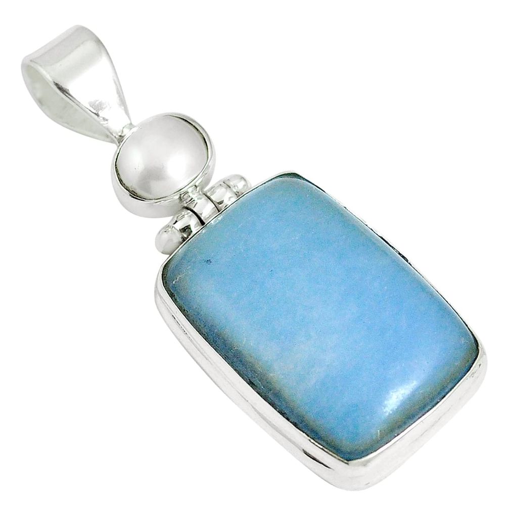 Natural blue angelite pearl 925 sterling silver pendant jewelry m64441