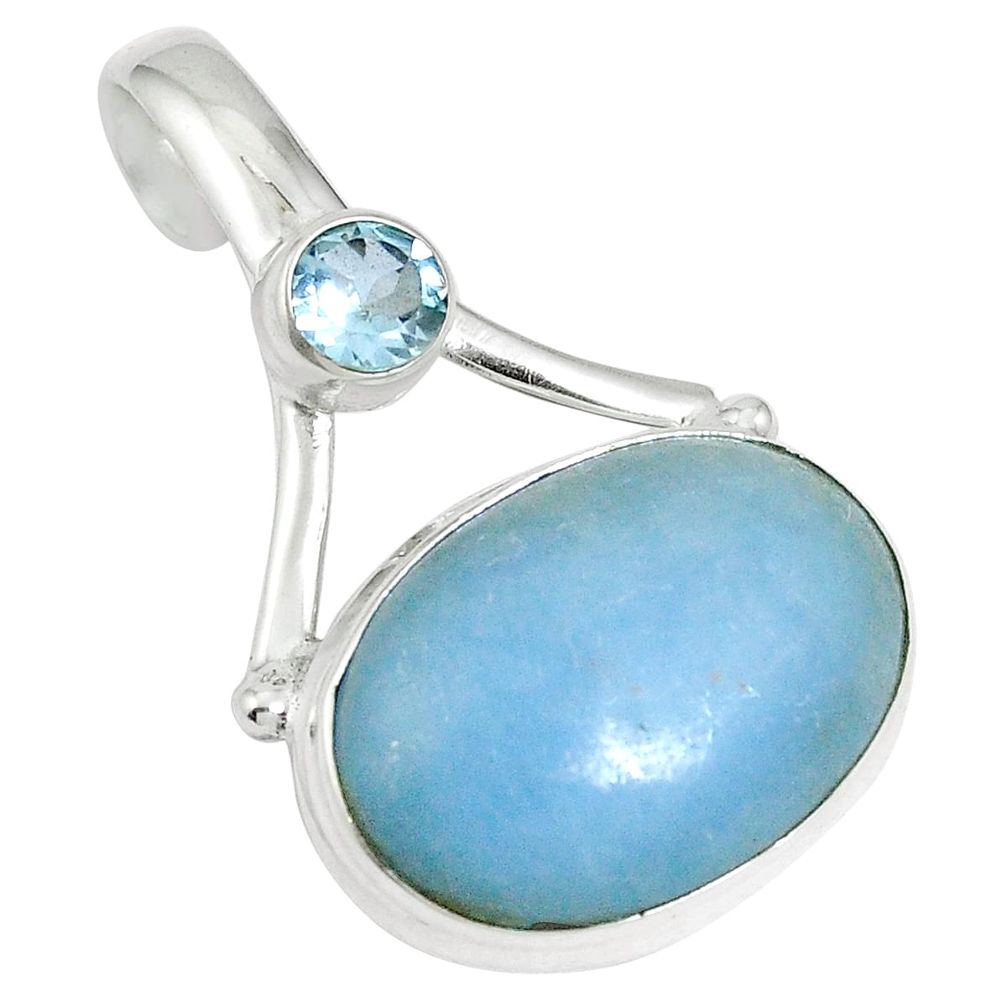 Natural blue angelite topaz 925 sterling silver pendant jewelry m64442