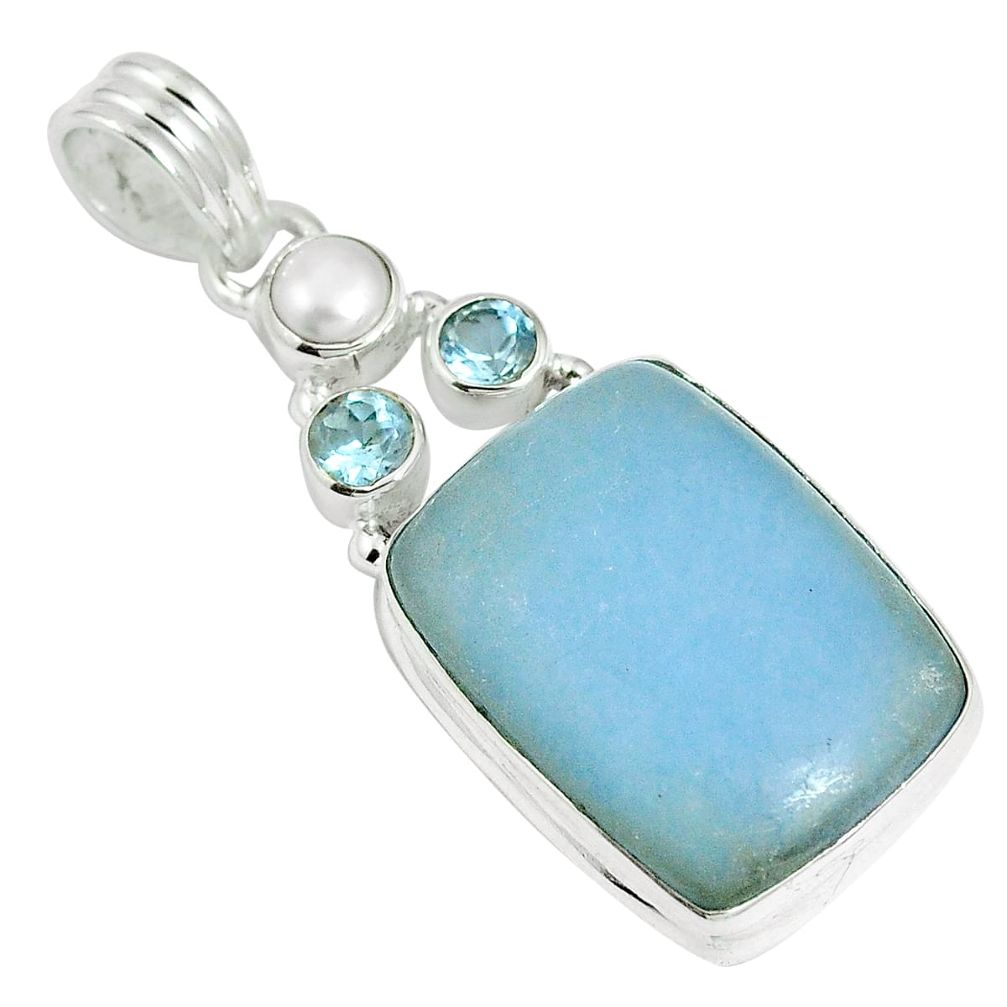 Natural blue angelite topaz 925 sterling silver pendant jewelry m64443