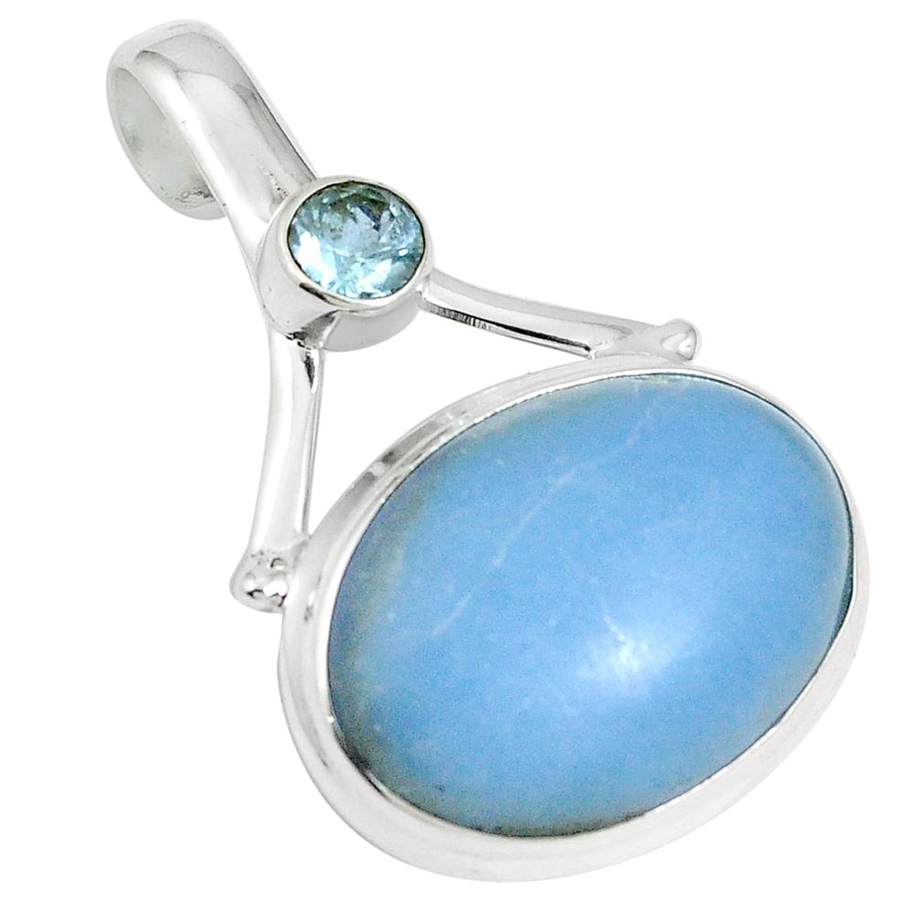 Natural blue angelite topaz 925 sterling silver pendant jewelry m64446