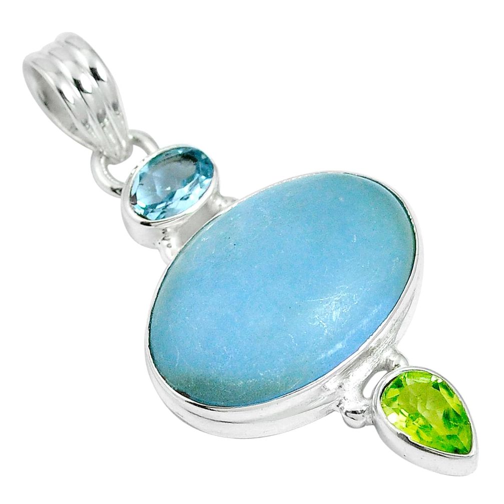 Natural blue angelite peridot 925 sterling silver pendant m64447