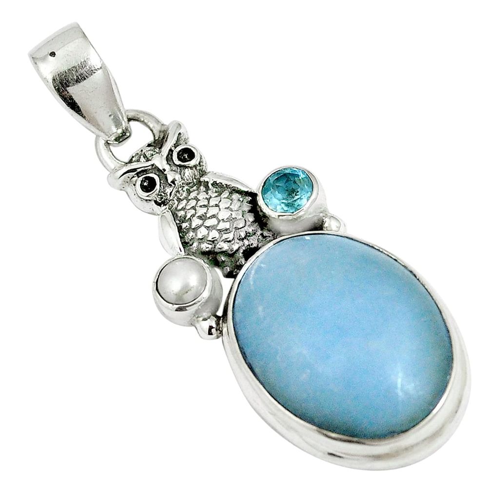 925 sterling silver natural blue angelite topaz owl pendant jewelry m64449