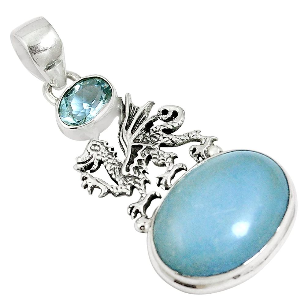 Natural blue angelite topaz 925 sterling silver pendant jewelry m64450