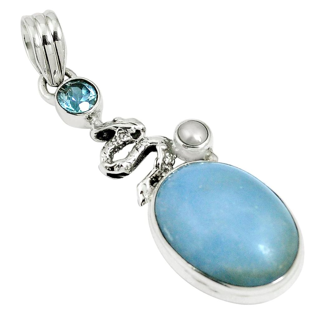 Natural blue angelite topaz 925 sterling silver pendant jewelry m64451