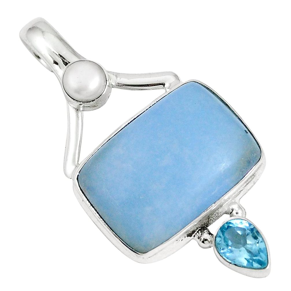 Natural blue angelite topaz 925 sterling silver pendant jewelry m64454