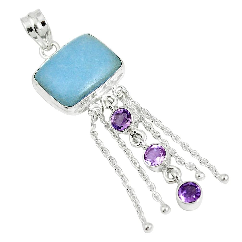 Natural blue angelite amethyst 925 sterling silver pendant jewelry m64460