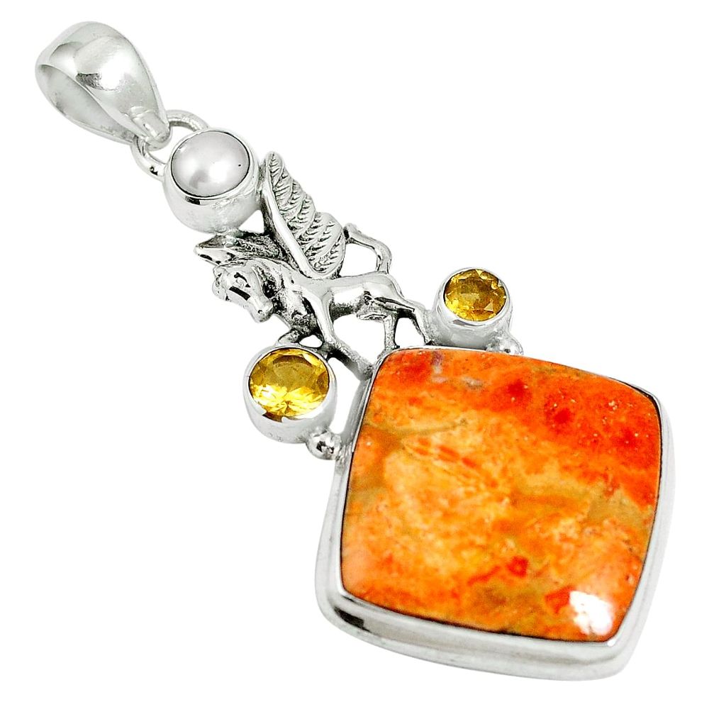 23.15cts natural red sponge coral citrine 925 sterling silver pendant m64481