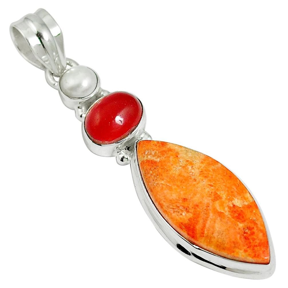 17.57cts natural red sponge coral onyx 925 sterling silver pendant m64482