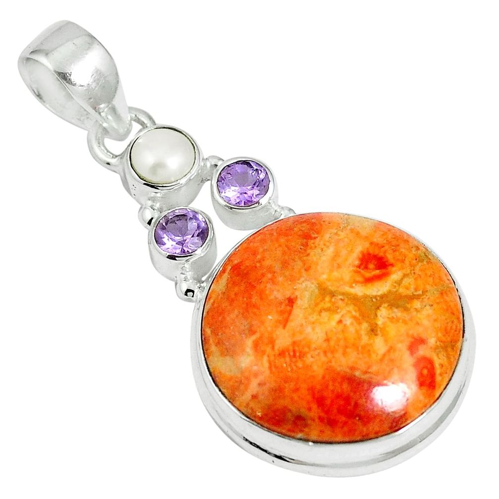 17.95cts natural red sponge coral amethyst 925 sterling silver pendant m64485
