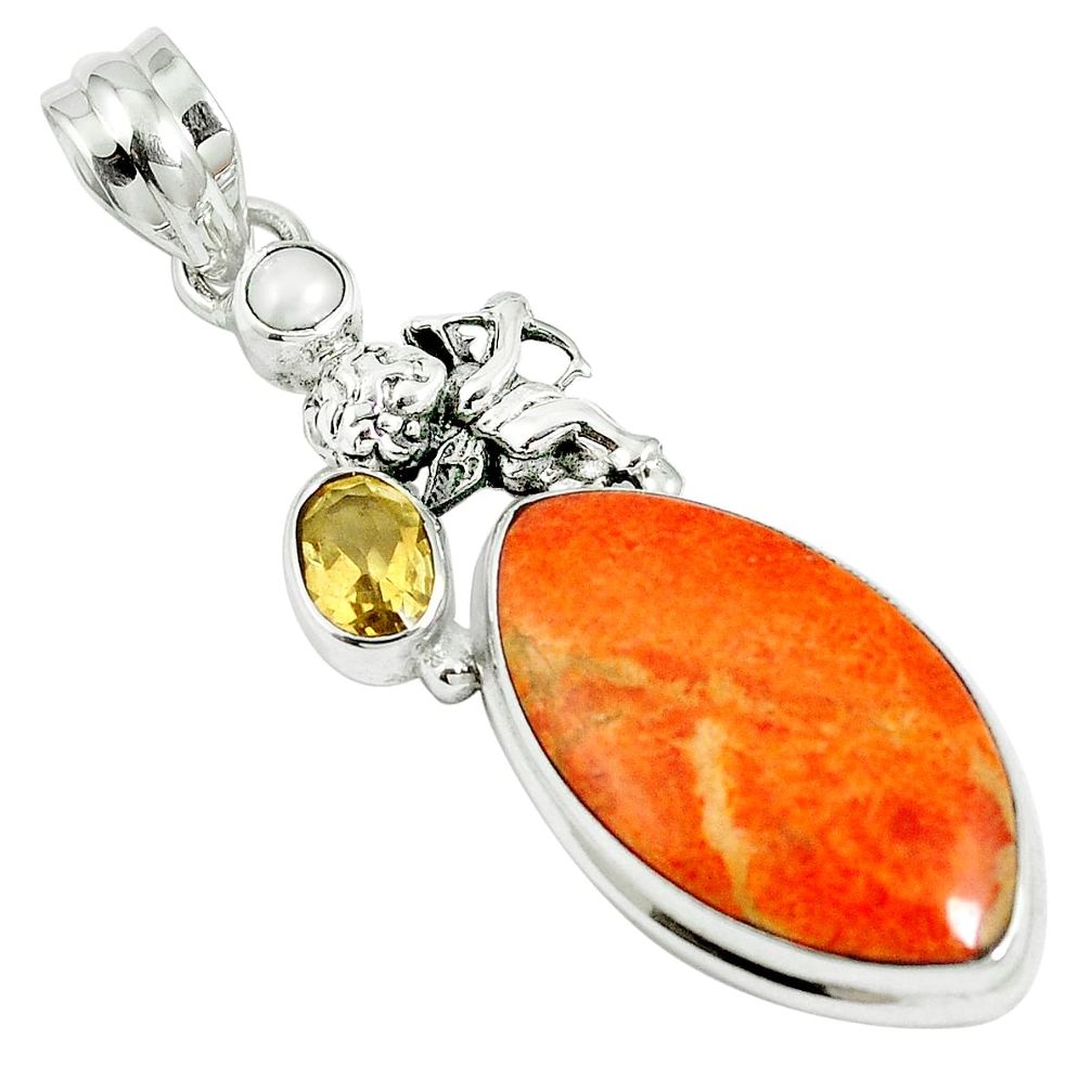 17.95cts natural red sponge coral citrine 925 sterling silver pendant m64487