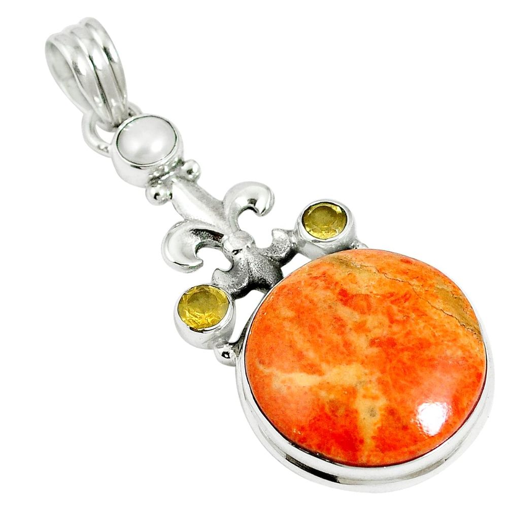 21.23cts natural red sponge coral citrine 925 sterling silver pendant m64492
