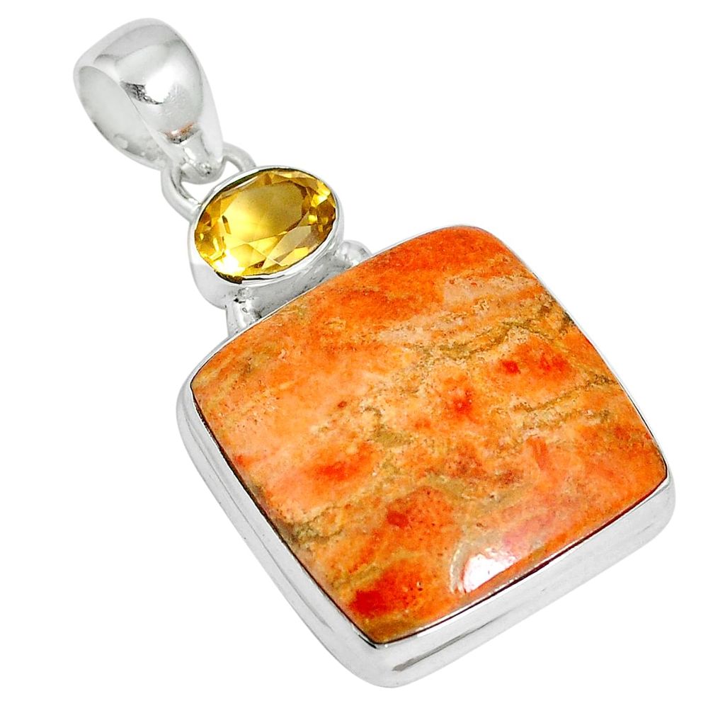 22.59cts natural red sponge coral citrine 925 sterling silver pendant m64494