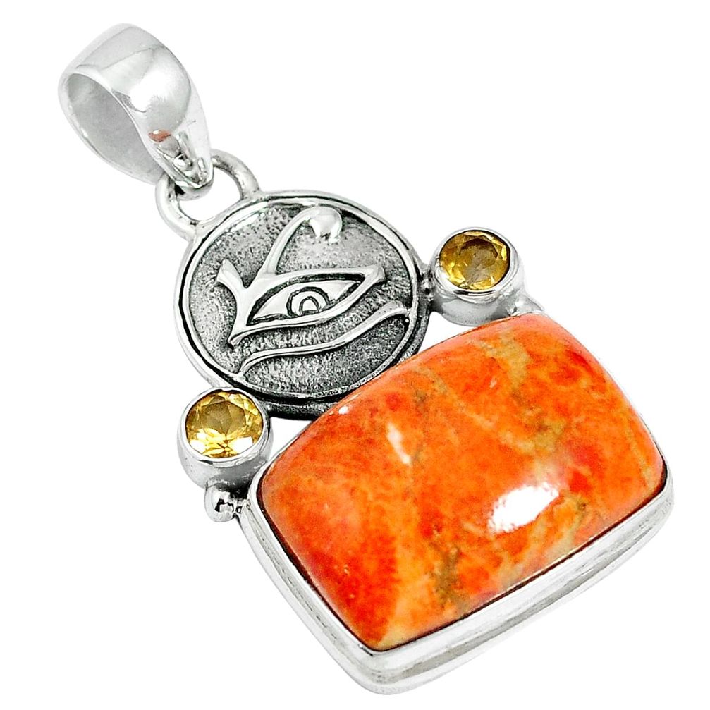 18.45cts natural red sponge coral citrine 925 sterling silver pendant m64495