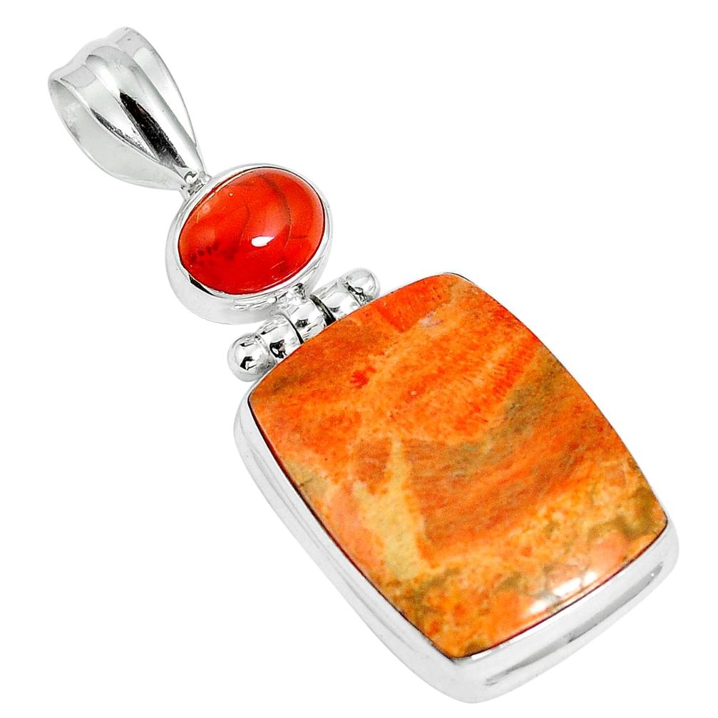 19.72cts natural red sponge coral onyx 925 sterling silver pendant m64496