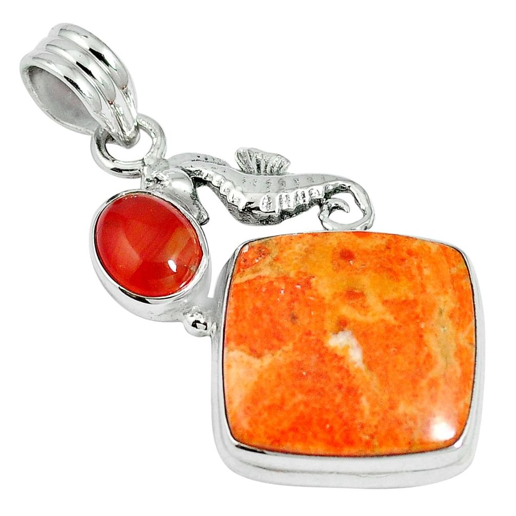 19.23cts natural red sponge coral onyx 925 sterling silver pendant m64499