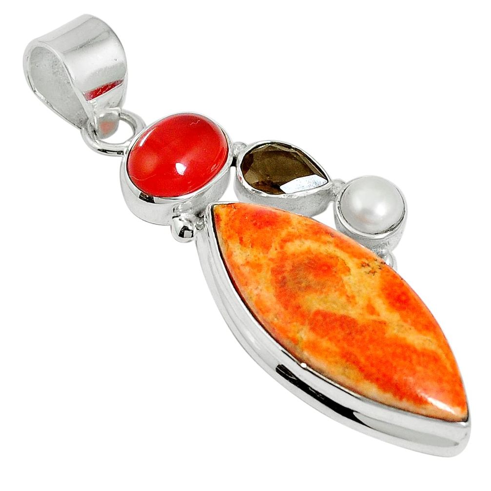 17.20cts natural red sponge coral smoky topaz 925 sterling silver pendant m64500