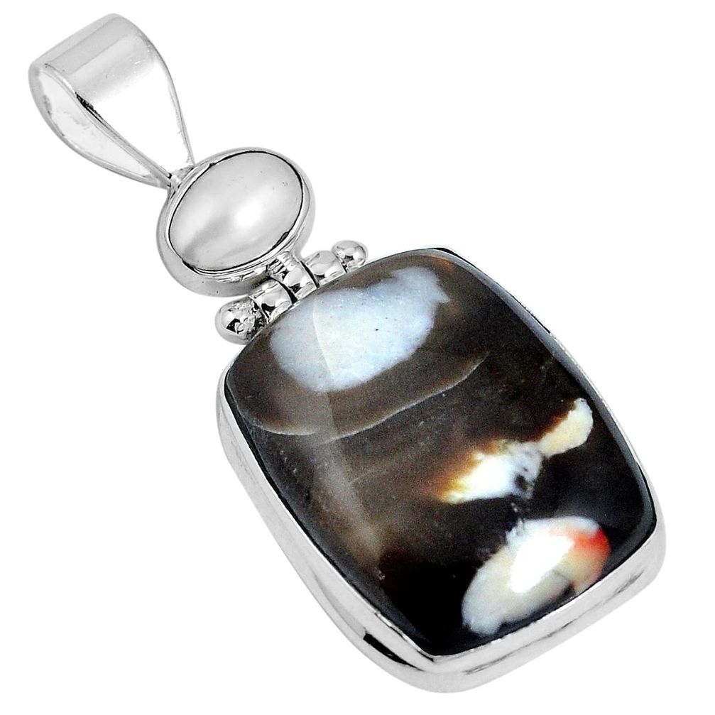 Natural brown peanut petrified wood fossil 925 silver pendant m64513