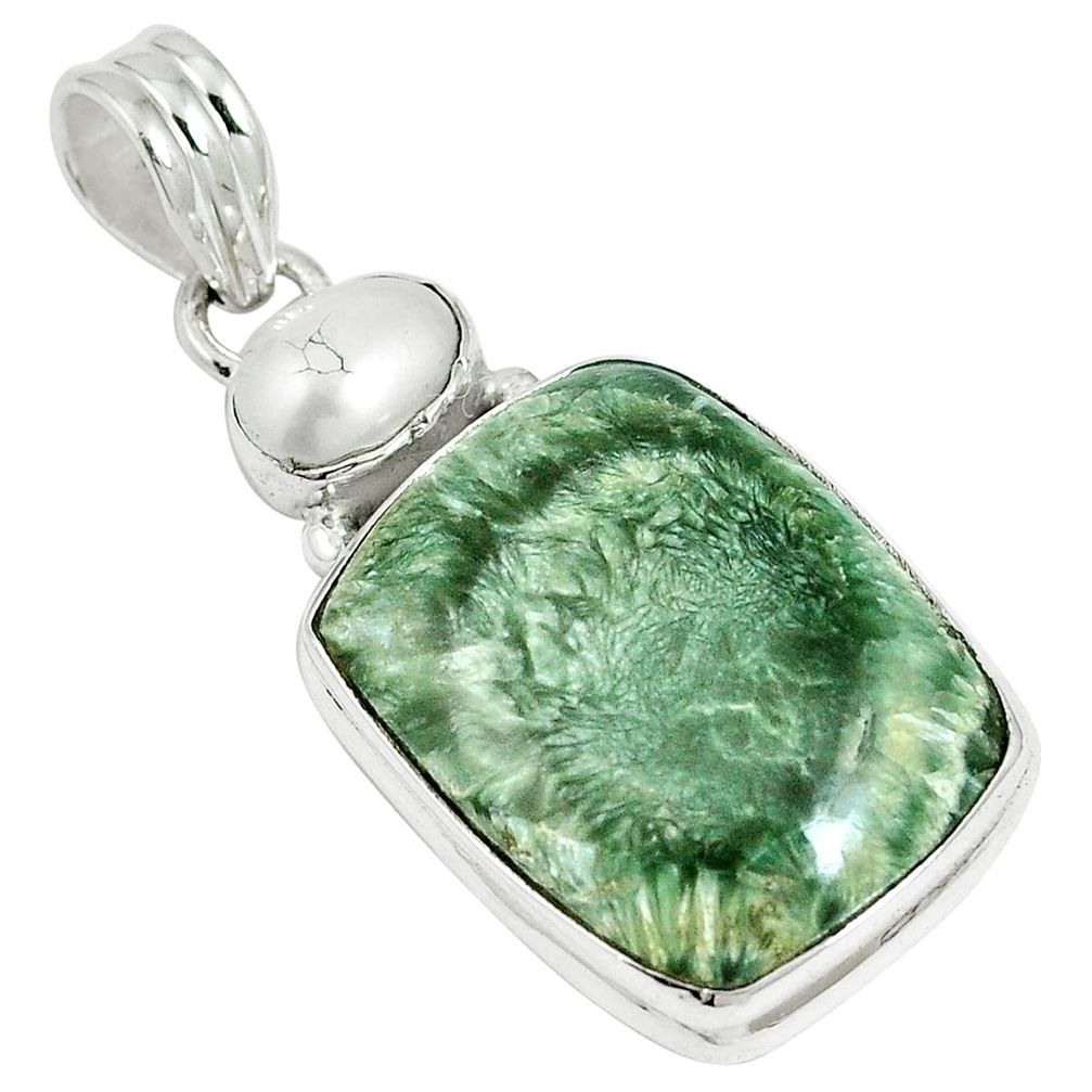 925 silver natural green seraphinite (russian) white pearl pendant m64549