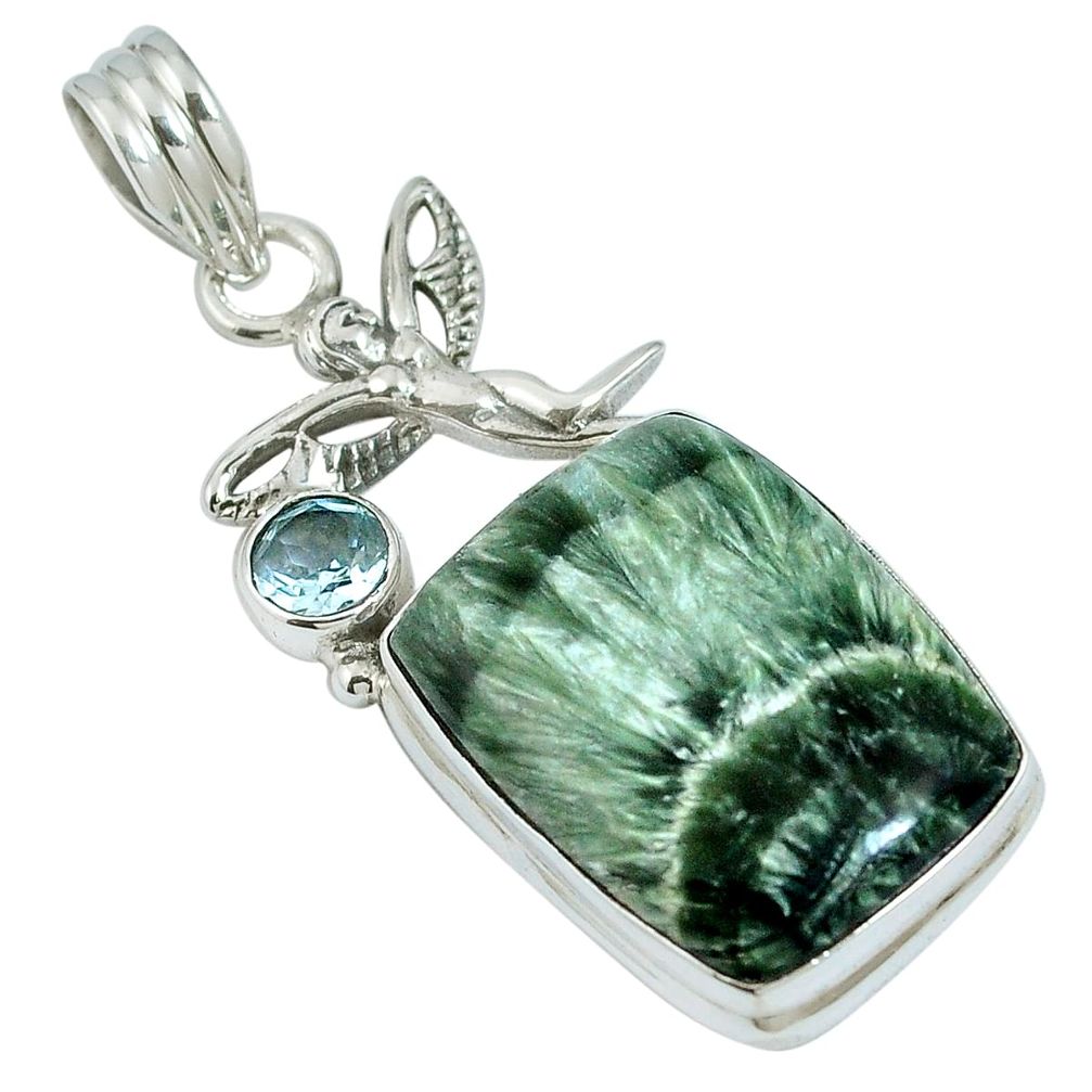 Natural green seraphinite (russian) topaz 925 silver pendant jewelry m64557