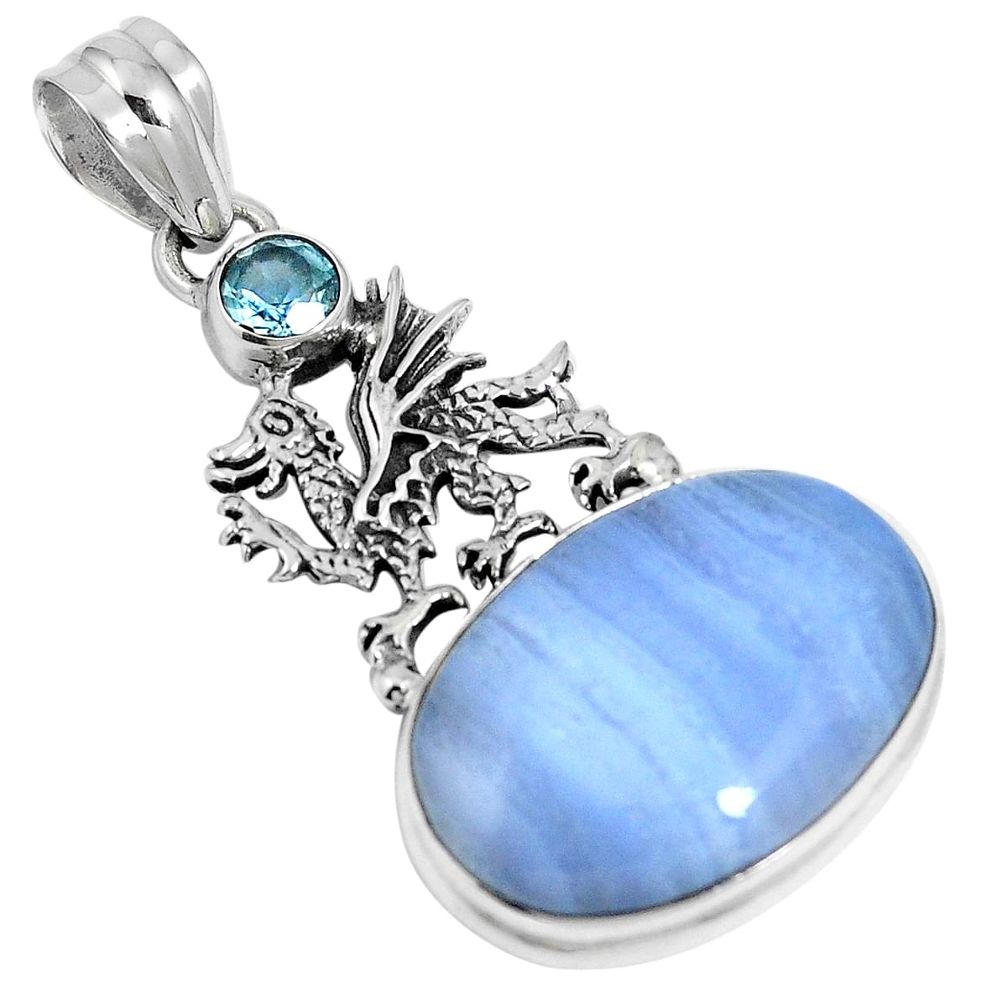 Natural blue lace agate topaz 925 sterling silver pendant jewelry m64562
